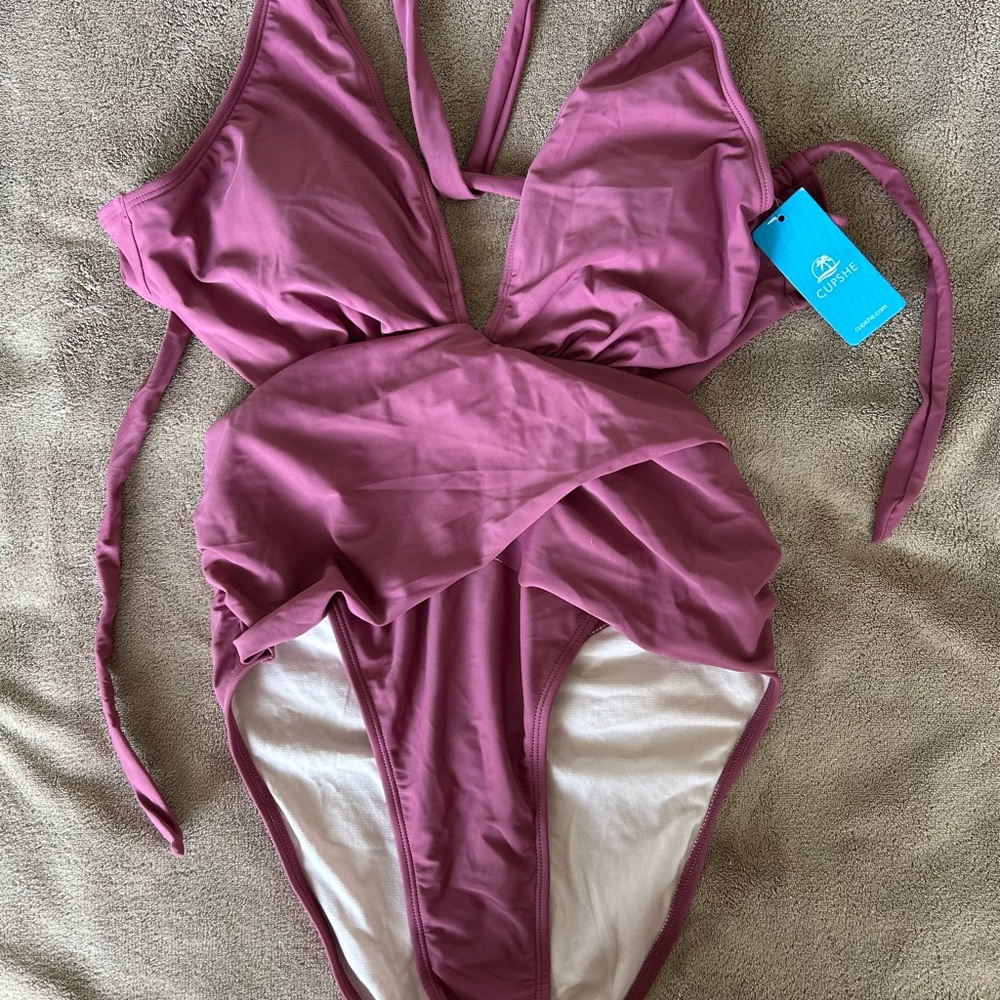 Cupshe Mauve Pink Wrap-Front One-Piece Swimsuit M new